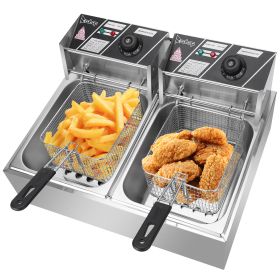 Deep Fryer 12.7QT/12L Stainless Steel Double Cylinder Electric Fryer with Baskets Filters; Electric Fryer for Turkey; French Fries; Donuts