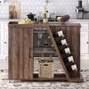 Kitchen Island Cart on Wheels with Adjustable Shelf and 5 Wine Holders; Storage Cart for Dining Room (Brown)