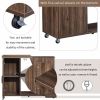 Kitchen Island Cart on Wheels with Adjustable Shelf and 5 Wine Holders; Storage Cart for Dining Room (Brown)