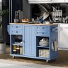 K&K kitchen island cart with Spice Rack; Towel Rack & Drawer; Rubber wood desktop; 5 wheels including 4 lockable wheels; 52.8inch width (Blue)