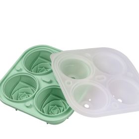 1pc Rose Ice Cube Mold Tray; Silicone 4-Cell Ice Cube Mold For Whiskey Cocktail Refrigerator Kitchen Utensils (Color: Moxa Green)